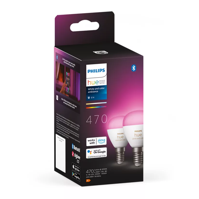Philips Hue WCA E14 Pære 470lm Bluetooth 2-pak