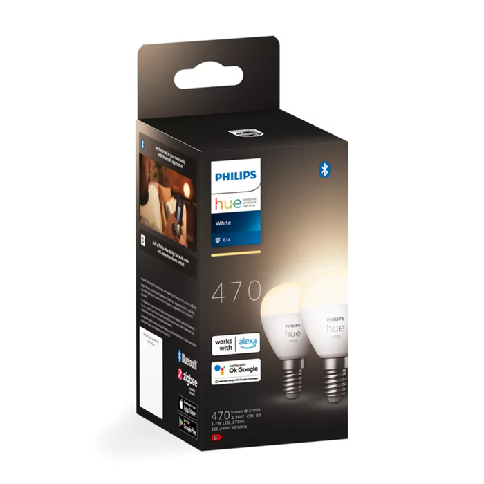 Philips Hue W E14 Pære 470lm Bluetooth 2-pak