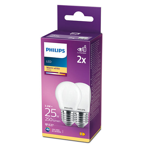 2-pak Philips LED E27 Classic Bulb 2.2W ~ 25W